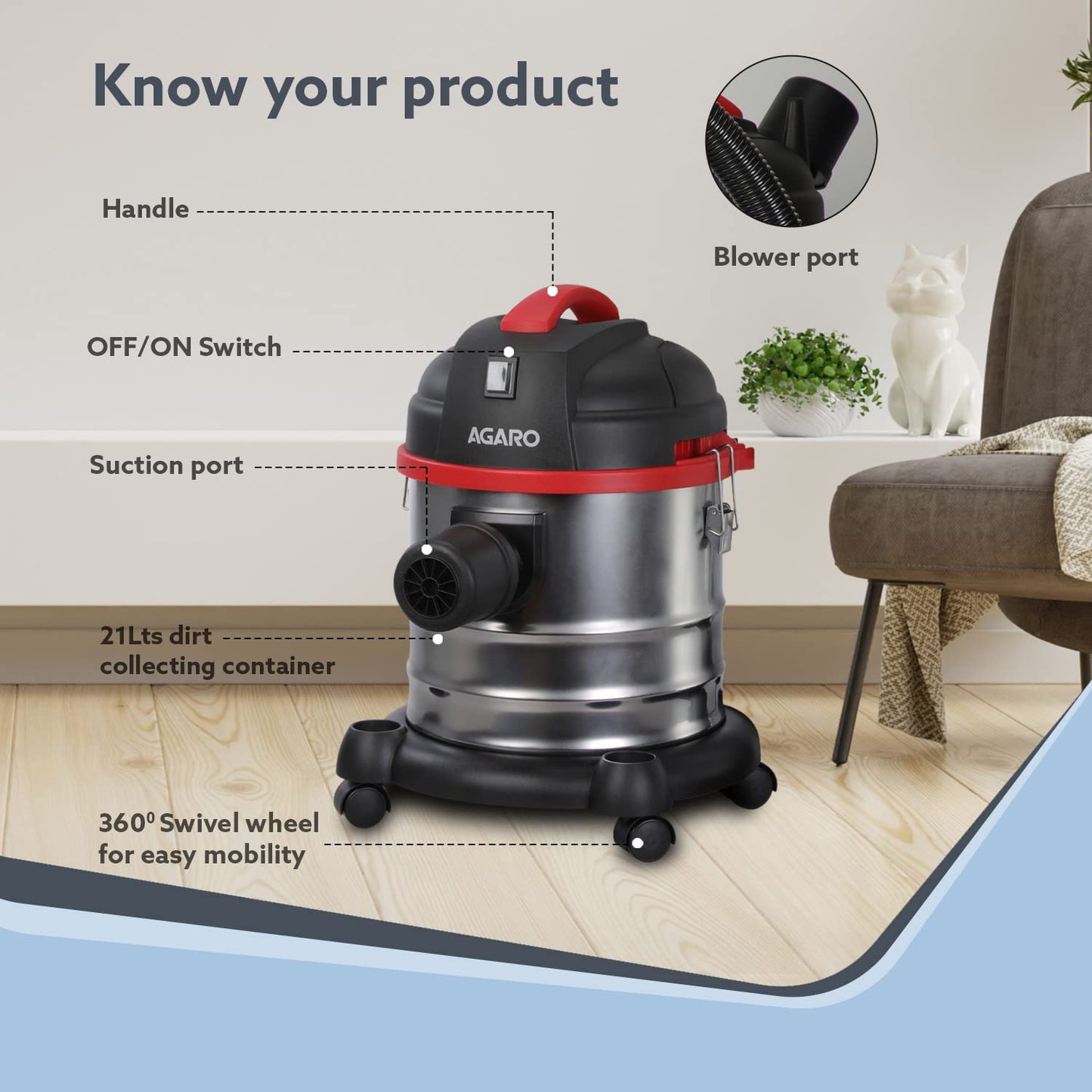 AGARO Ace Wet & Dry Vacuum Cleaner - No Points to Guess What'll Clean the Mess🐾