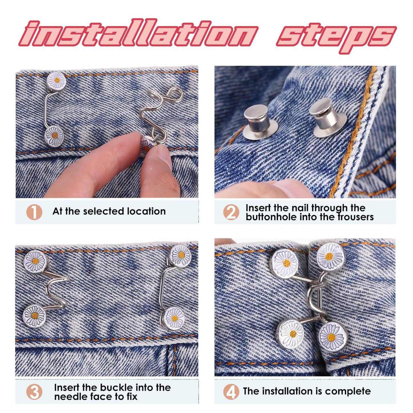 🌼 “Jeans Too Loose? Petal to the Metal!” – Daisy Detachable Buttons for Quick Waist Fix