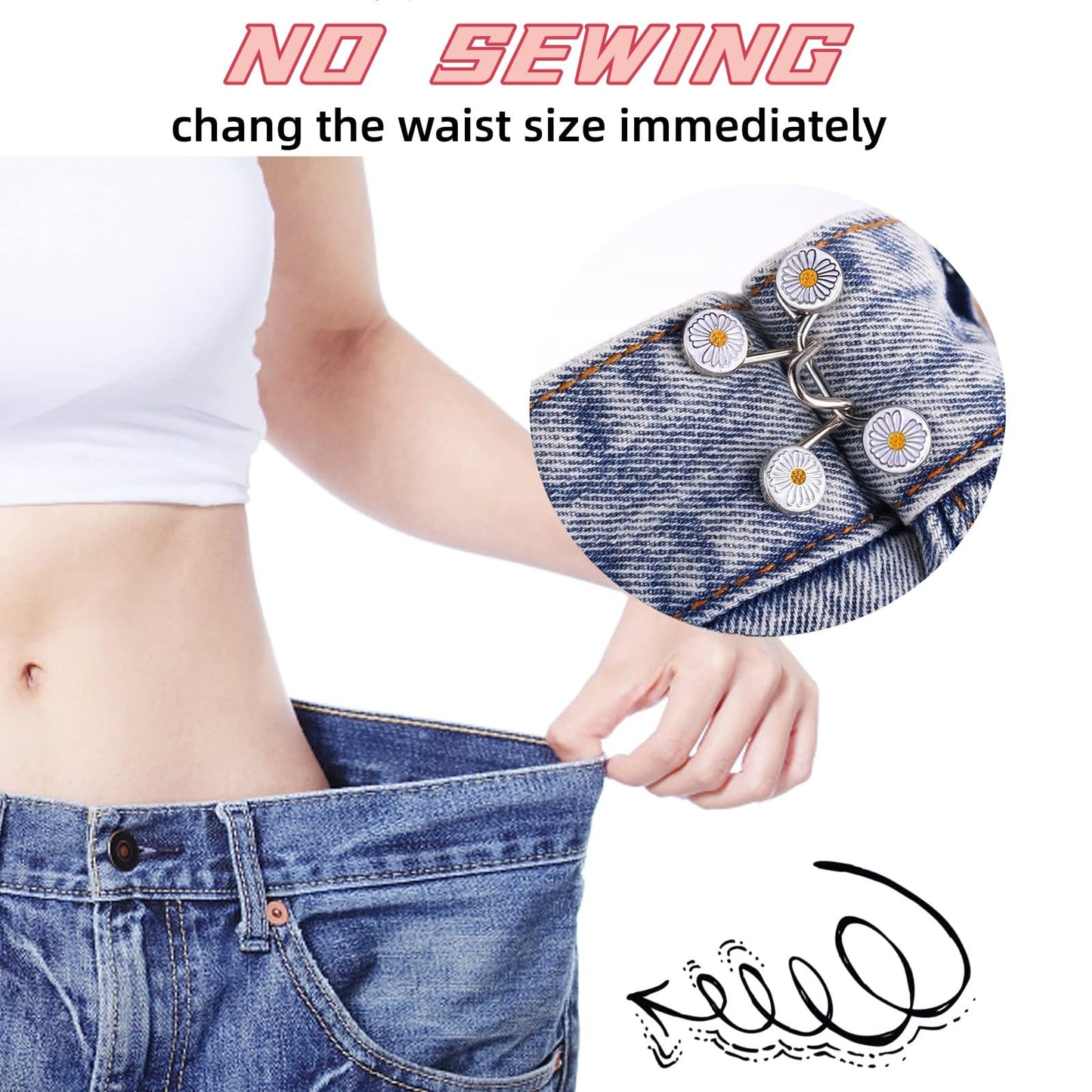 🌼 “Jeans Too Loose? Petal to the Metal!” – Daisy Detachable Buttons for Quick Waist Fix