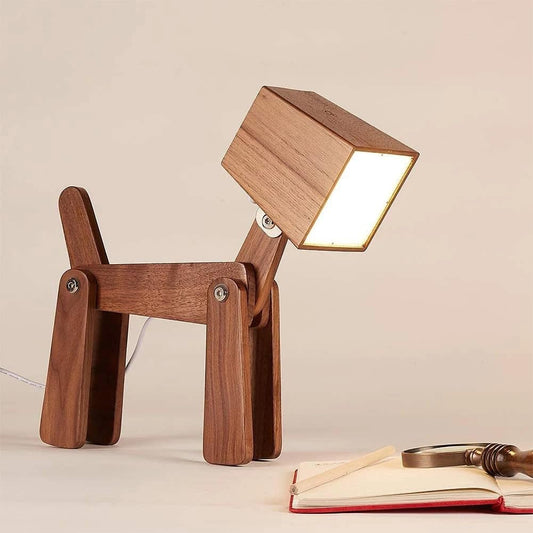 The Wooden Dog Lamp 🐶 Study with a Pawsome Companion 🐾