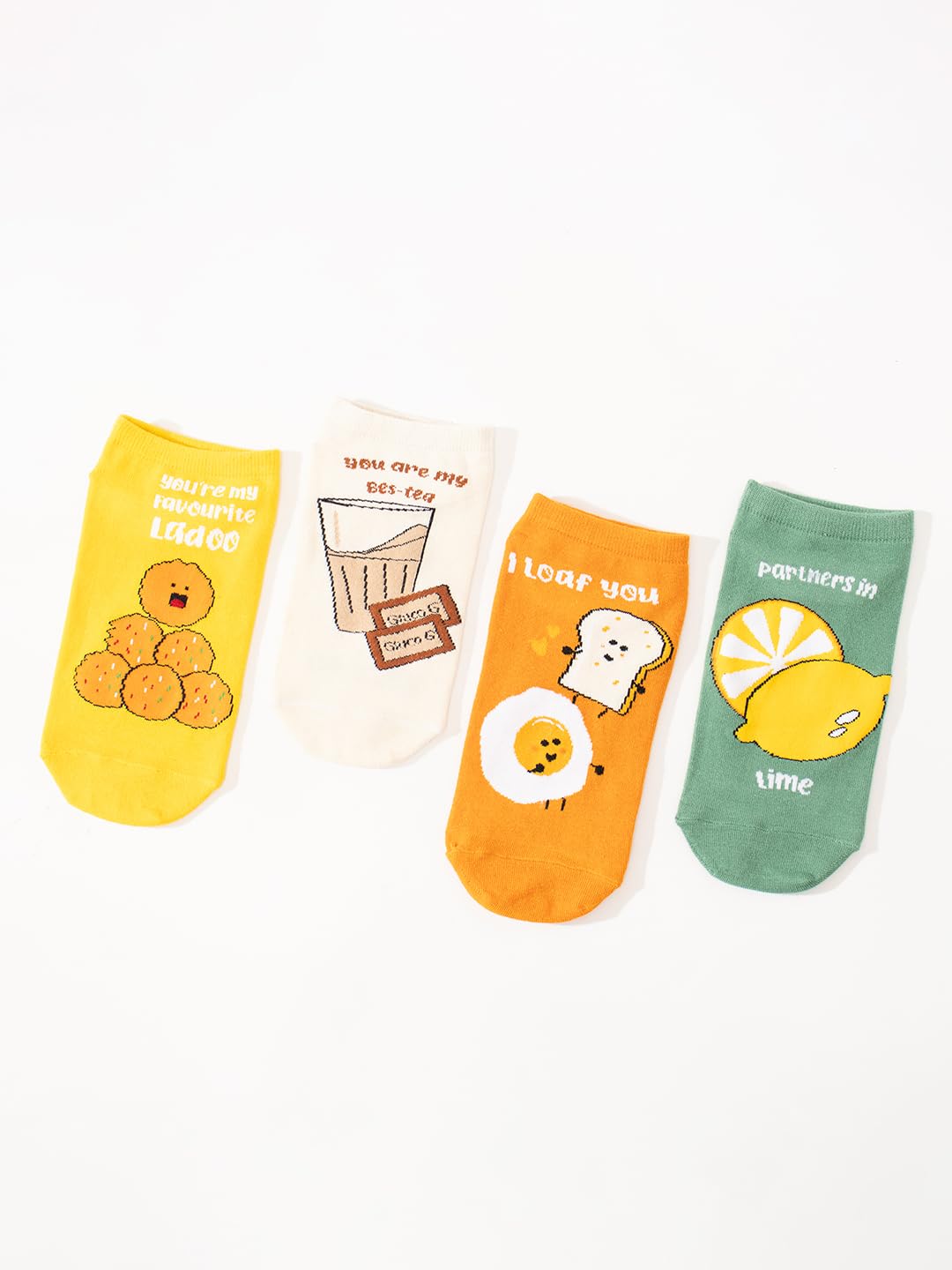 Colorful cotton socks with funky wordplay